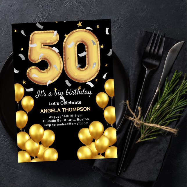 Invitación de cumpleaños de 50 años con globos (Subido por el creador)