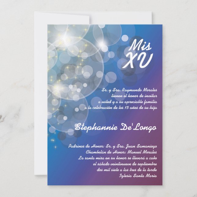 Invitación de cumpleaños de 5 x 7 Glitz Glimmer Qu (Anverso)