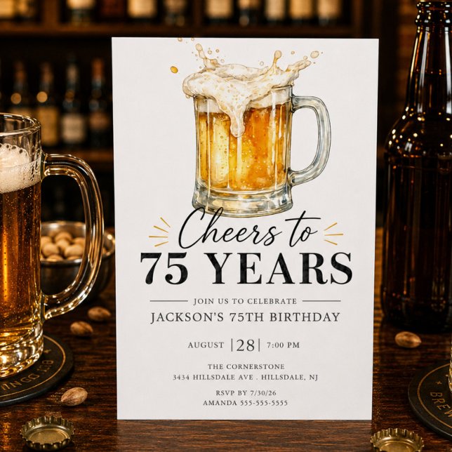 Invitación de cumpleaños de 75 años con Cheers (Subido por el creador)