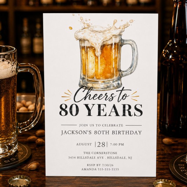 Invitación de cumpleaños de 80 años con un brindis (Subido por el creador)