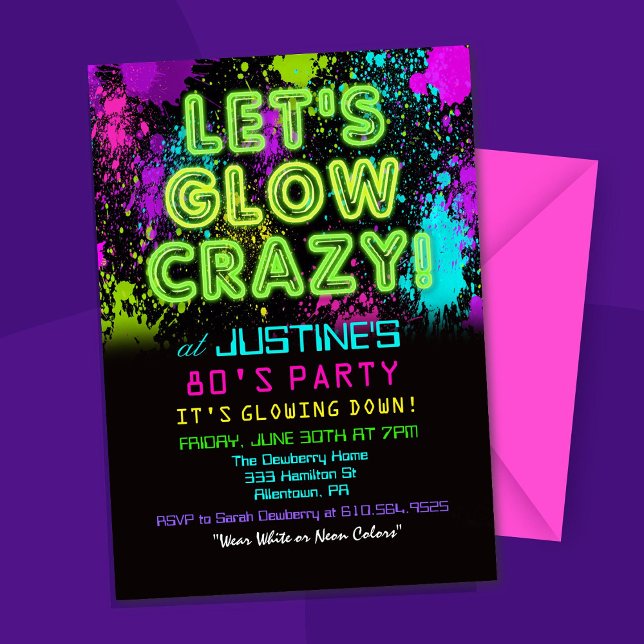 Invitación de cumpleaños de 80's Ochenta Glow Fies (Subido por el creador)