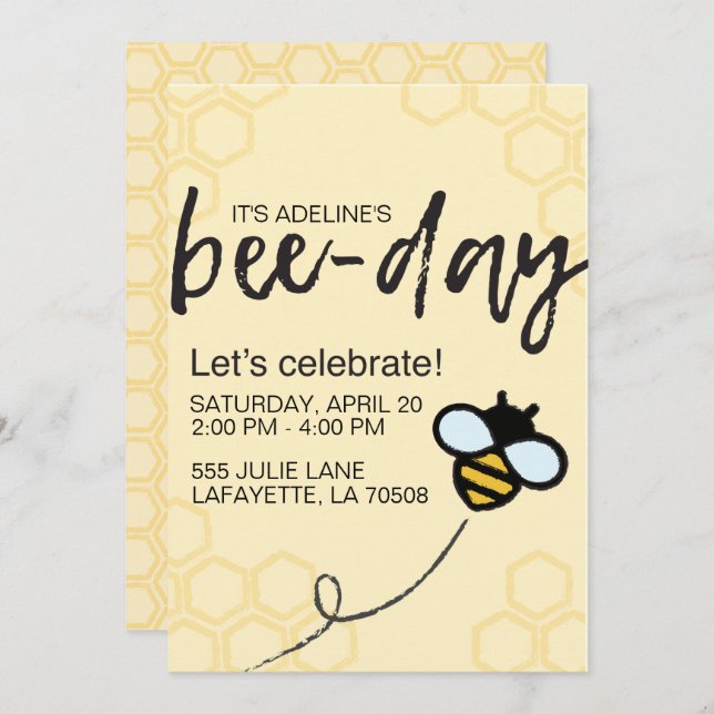Invitación de cumpleaños de abeja (Anverso / Reverso)