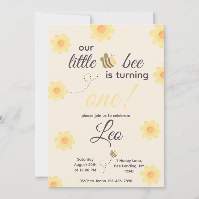 Invitación de cumpleaños de abeja (Anverso)