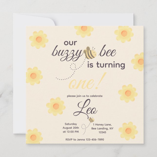 Invitación de cumpleaños de abeja (Anverso)
