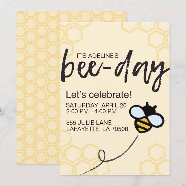 Invitación de cumpleaños de abeja (Anverso / Reverso)
