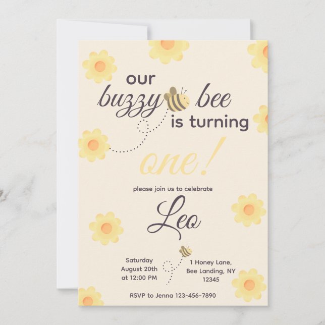 Invitación de cumpleaños de abeja (Anverso)
