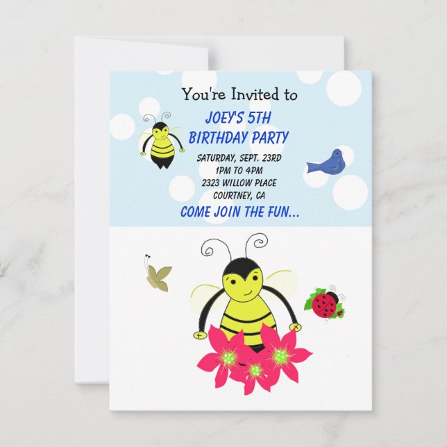 Invitación de cumpleaños de abeja bumble caprichos (Anverso)