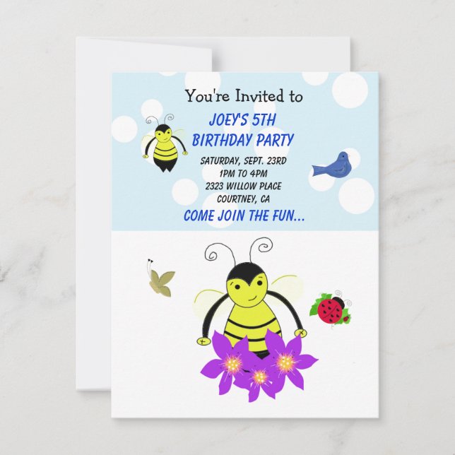 Invitación de cumpleaños de abeja bumble caprichos (Anverso)
