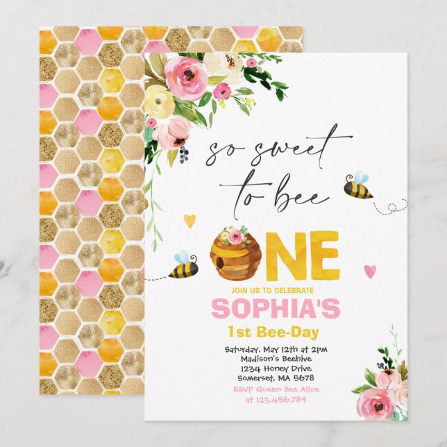 Invitación de cumpleaños de abeja Fiesta de cumple (Anverso / Reverso)