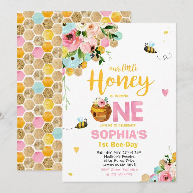 Invitación de cumpleaños de abeja Fiesta de cumple (Anverso / Reverso)