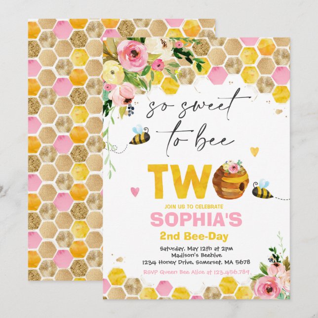 Invitación de cumpleaños de abeja Fiesta de cumple (Anverso / Reverso)