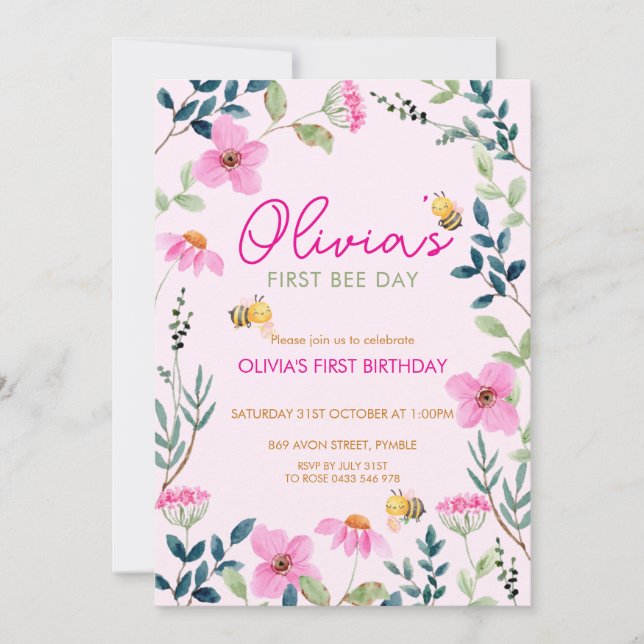 Invitación de cumpleaños de Abeja floral cuta (Anverso)