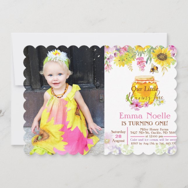 Invitación de cumpleaños de abeja melífera para cu (Anverso)