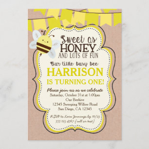 Invitación de cumpleaños de abeja ocupada para niñ