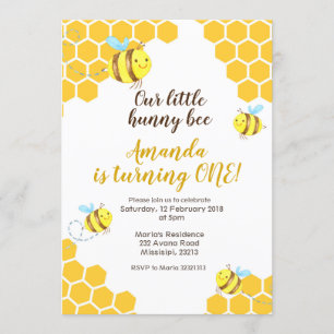 Invitación de cumpleaños de abeja para niño o chic