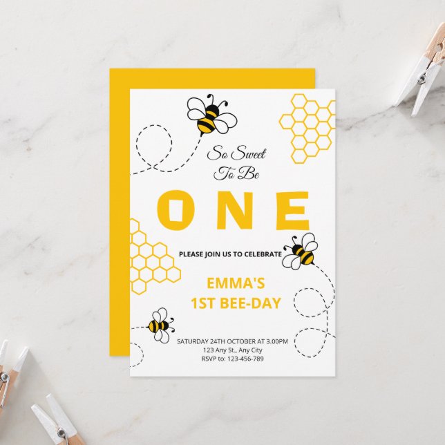 Invitación de cumpleaños de abeja tan dulce para s (Anverso/Reverso In Situ)
