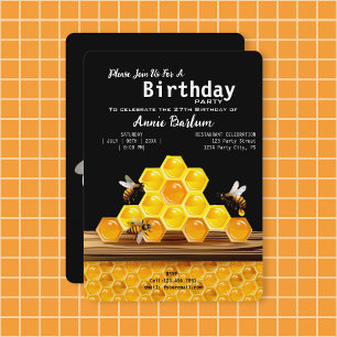 Invitación de cumpleaños de abeja y abeja de abeja