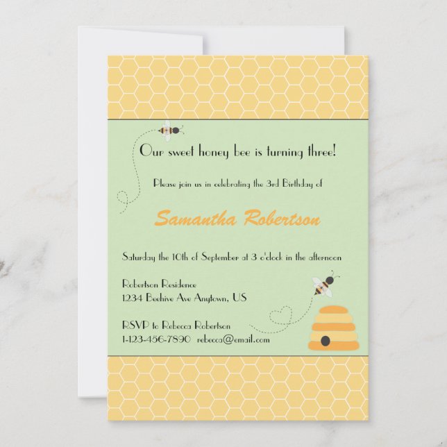 Invitación de cumpleaños de abejas que zumban (Anverso)