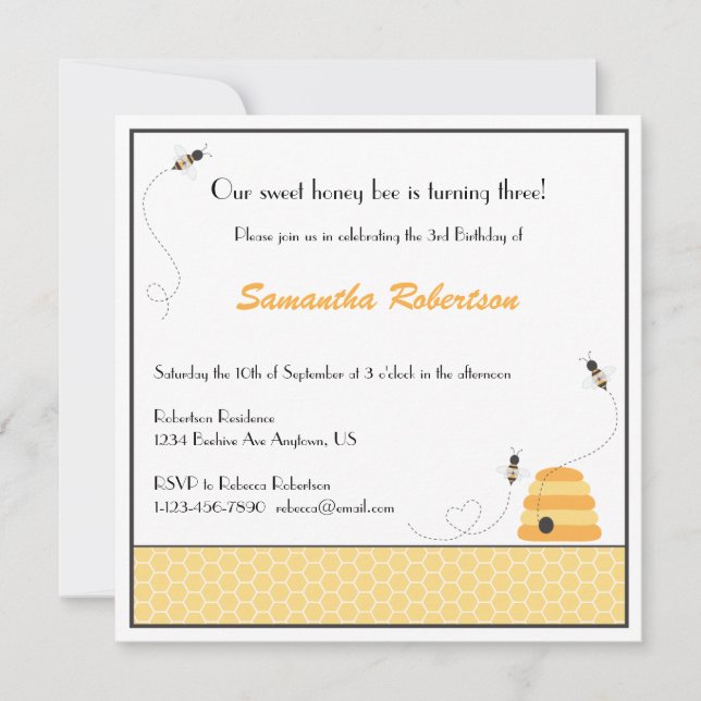 Invitación de cumpleaños de abejas que zumban (Anverso)