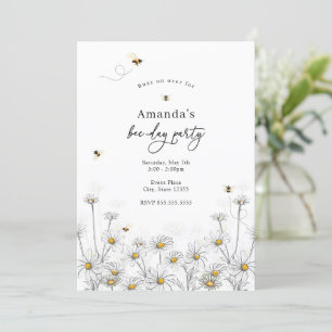 Invitación de cumpleaños de abejas y daisies