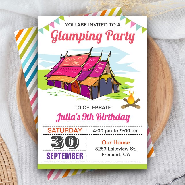 Invitación de cumpleaños de acampada de lujo para  (Subido por el creador)