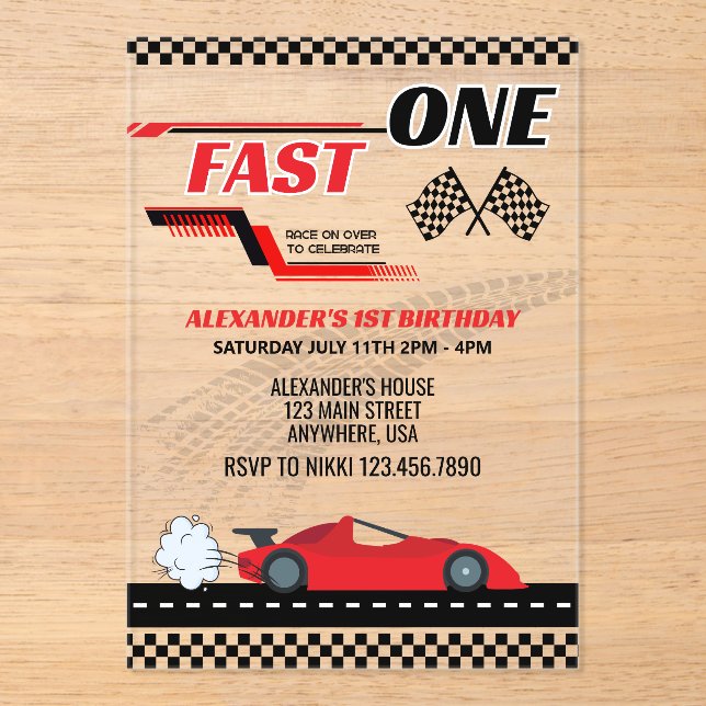 Invitación de cumpleaños de acrílico de coche de c (Anverso)