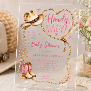 Invitación de Cumpleaños de Acrílico Howdy Cowgirl