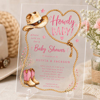Invitación de Cumpleaños de Acrílico Howdy Cowgirl