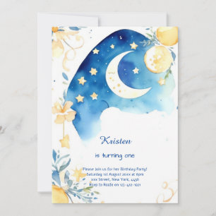 Invitación de cumpleaños de acuarela celestial