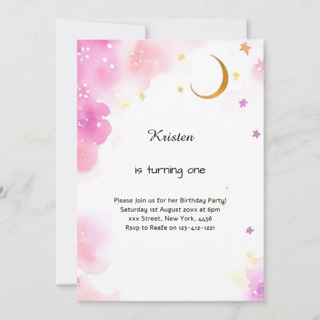 Invitación de cumpleaños de acuarela celestial (Anverso)