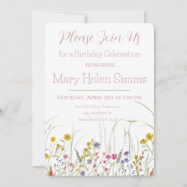 Invitación de cumpleaños de acuarela de flores sil