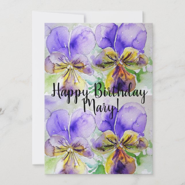 Invitación de cumpleaños de acuarela de pensamient (Anverso)