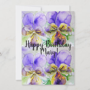 Invitación de cumpleaños de acuarela de pensamient