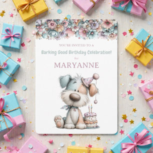Invitación de cumpleaños de acuarela de perro capr
