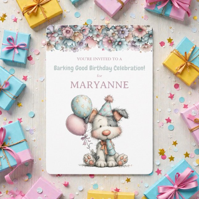 Invitación de cumpleaños de acuarela de perro capr (Subido por el creador)