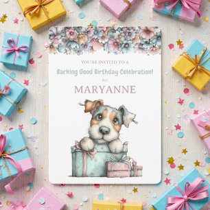 Invitación de cumpleaños de acuarela de perro capr