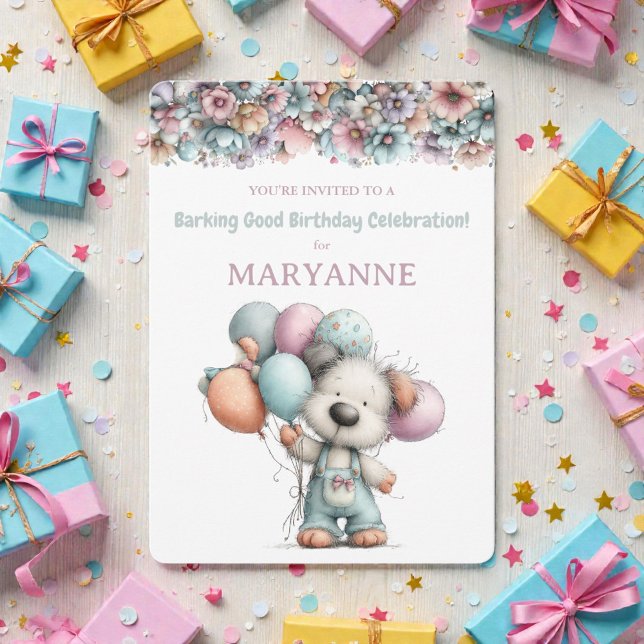 Invitación de cumpleaños de acuarela de perro capr (Subido por el creador)