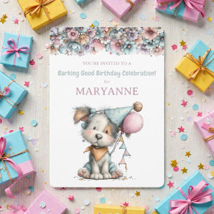 Invitación de cumpleaños de acuarela de perro capr