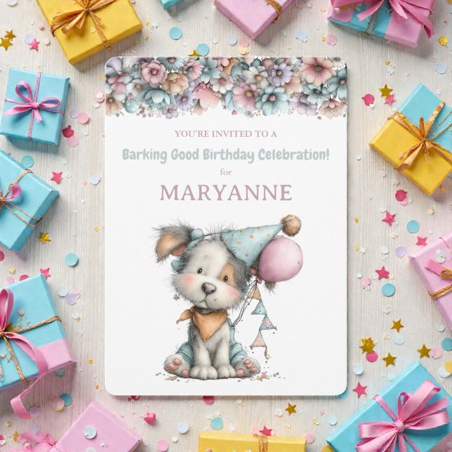 Invitación de cumpleaños de acuarela de perro capr (Subido por el creador)