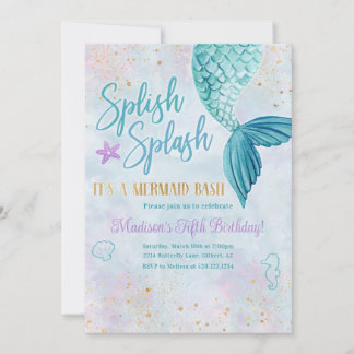 Invitación de cumpleaños de acuarela de sirena par