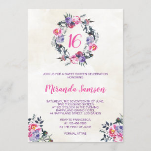 Invitación de cumpleaños de acuarela floral acuare