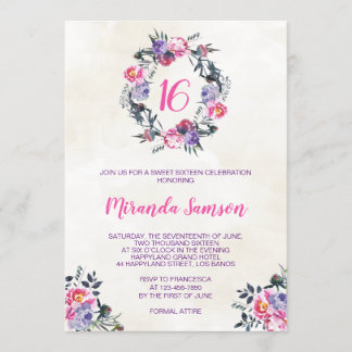 Invitación de cumpleaños de acuarela floral acuare