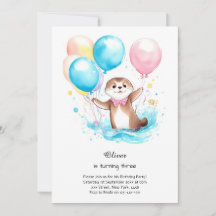 Invitación de cumpleaños de acuarela Otter