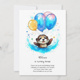 Invitación de cumpleaños de acuarela Otter