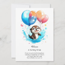 Invitación de cumpleaños de acuarela Otter