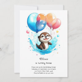 Invitación de cumpleaños de acuarela Otter
