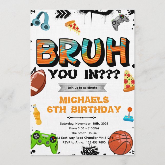 Invitación de cumpleaños de adolescente Bruh (Anverso)