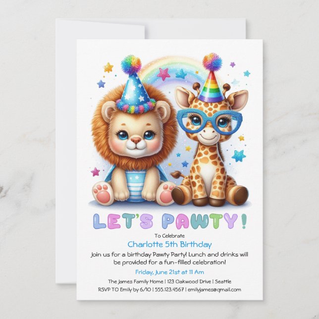 Invitación de cumpleaños de adorable bebé león y j (Anverso)