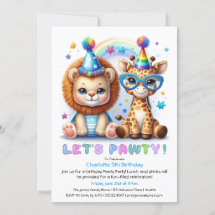 Invitación de cumpleaños de adorable bebé león y j