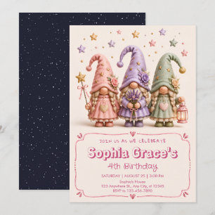 Invitación de cumpleaños de adorable gnomo del bos